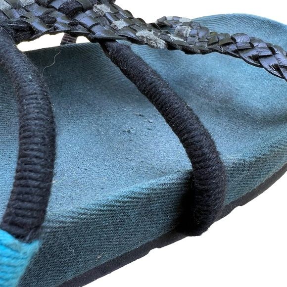 Free People Denali Woven Leather Braided Ankle Wrap Sandal Size 39 Black & Green - Picture 12 of 16